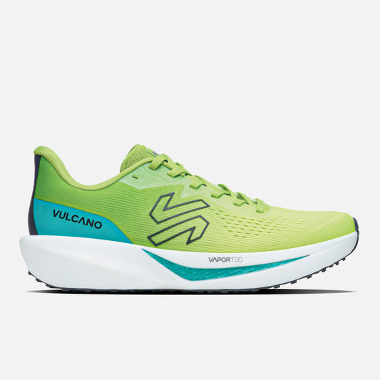 Zapatillas Hombre Epicenter Verde Lima Vulcano con diseño aerodinámico, logo lateral y tecnología VaporTec para running de alto rendimiento.