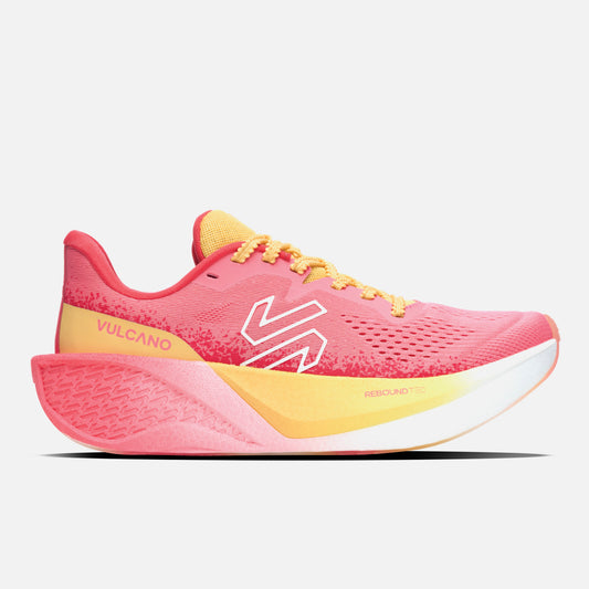 Zapatilla deportiva mujer Nazca Coral / Durazno Vulcano con tecnología ReboundTec, diseño aerodinámico y suela alta para running de alto rendimiento.