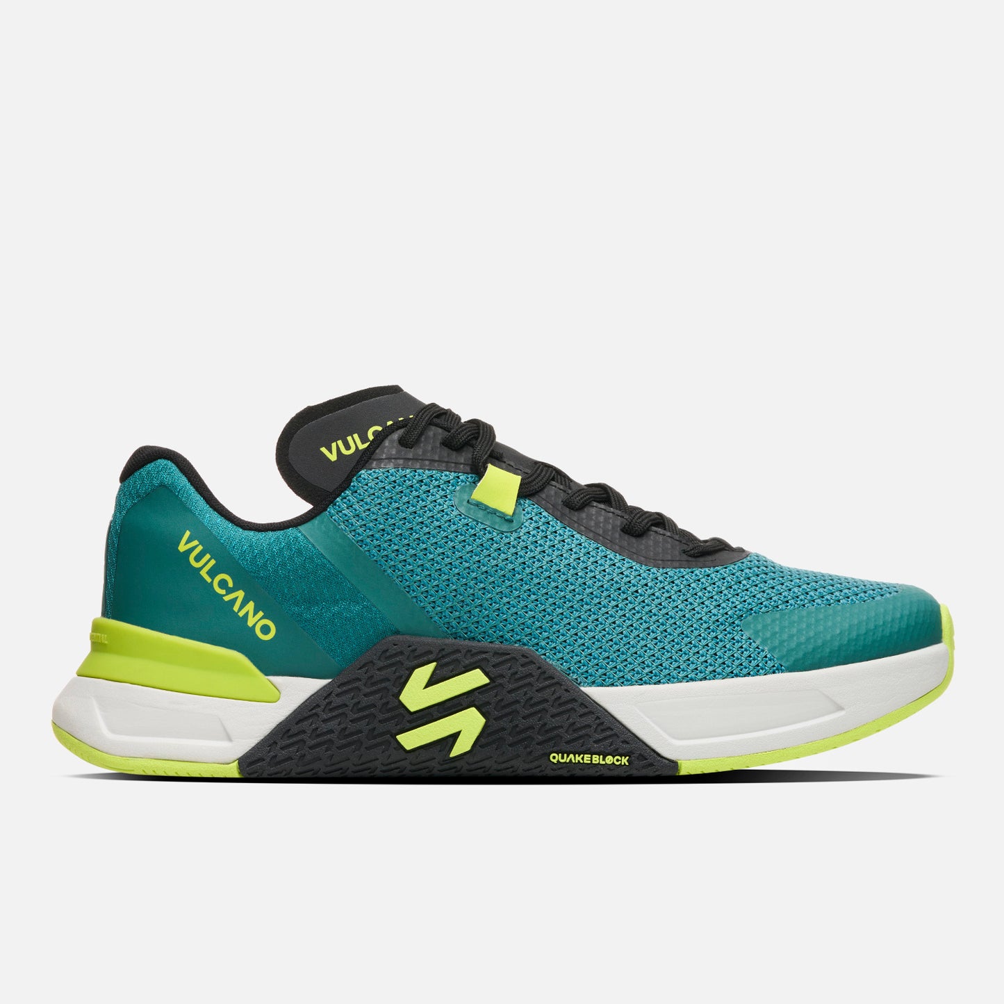 Zapatillas Hombre No Gravity Petroleo Vulcano con diseño deportivo en tonos petróleo, negro y verde lima, ideales para entrenamiento de fuerza.