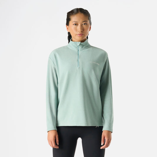 Polerón Mujer Cool Down 1/4 Zip Fleece Jade Vulcano con cierre frontal y cuello alto, ideal para invierno y actividades lifestyle.