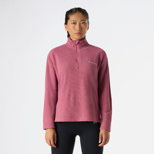 Polerón Mujer Cool Down 1/4 Zip Fleece Rosado Vulcano con cierre parcial y cuello alto, ideal para invierno y estilo lifestyle.