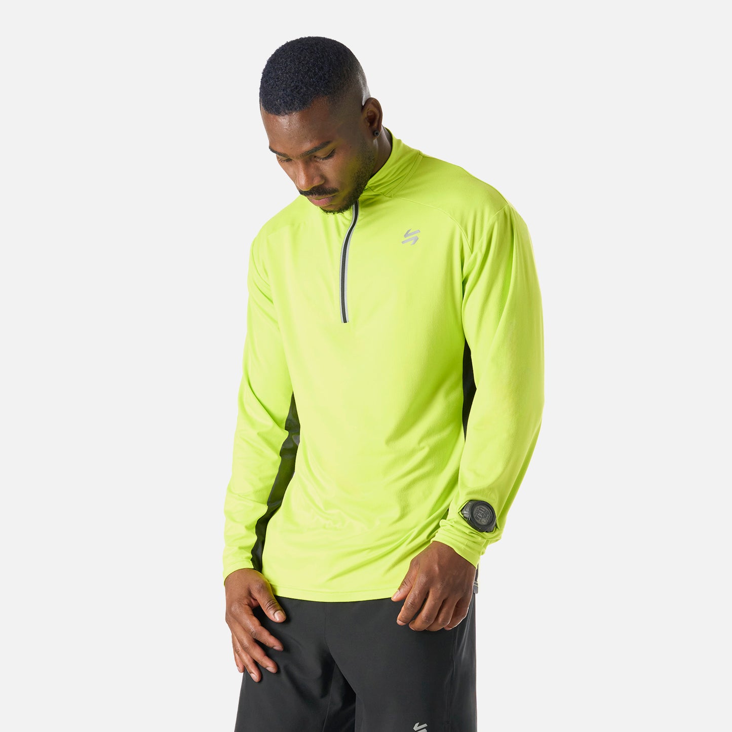 Polerón Tempo 1/4 Zip Midlayer para hombre en color verde lima, diseño deportivo con tecnología Q-Dry para actividades como pádel o running.