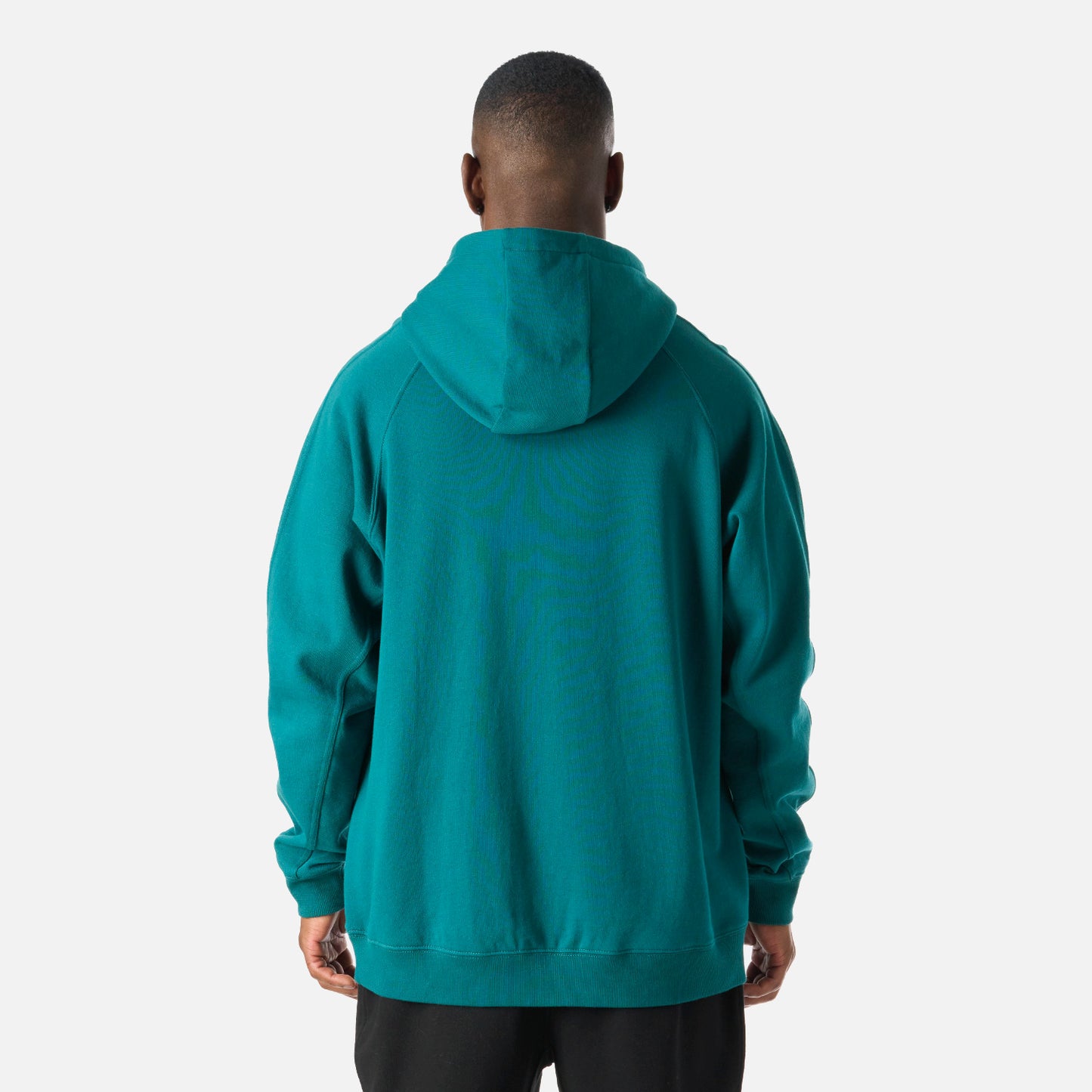Parte trasera del Polerón Hombre Cool Down Sweatshirt Hoody Petroleo Vulcano, diseño liso con capucha y costuras reforzadas.