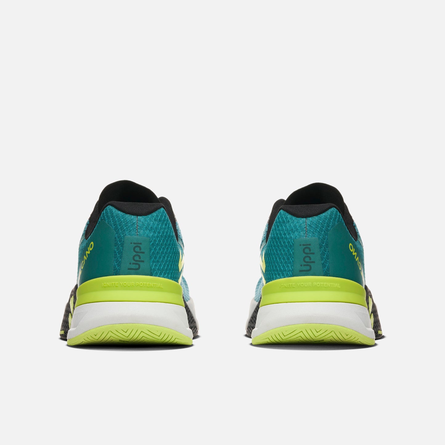 Vista trasera de las Zapatillas Hombre No Gravity Petroleo Vulcano con talón reforzado y detalles en verde lima para mayor soporte y estilo.