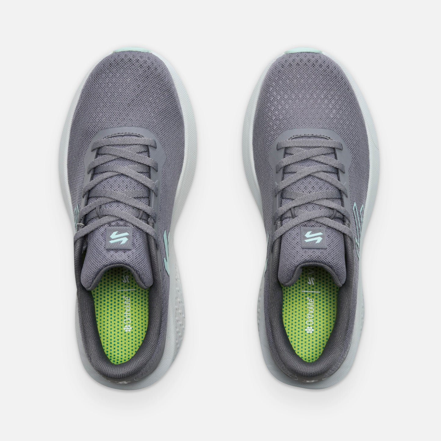 Vista superior de las Zapatillas Mujer Seismic Gris Vulcano con plantilla Ortholite verde y ajuste cómodo para mujer.