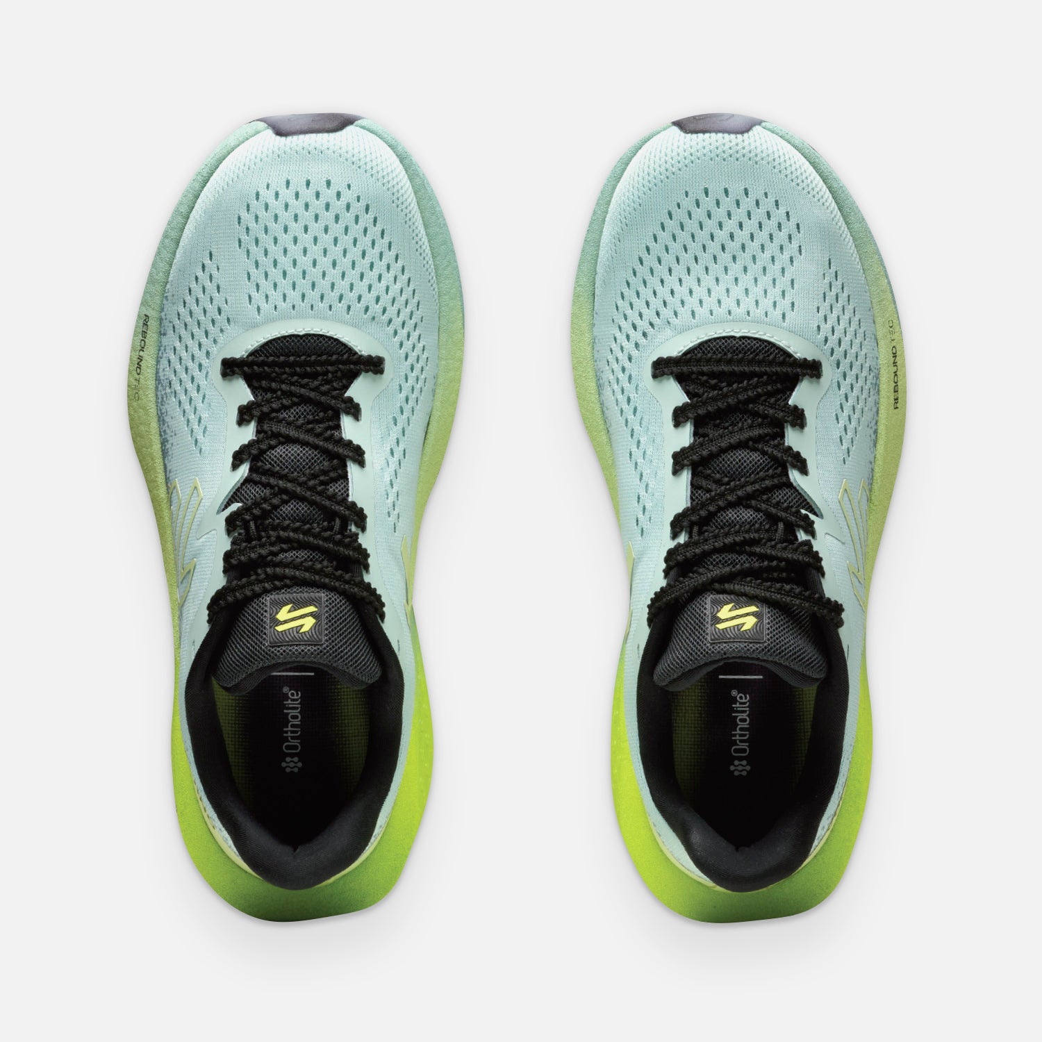 Zapatillas Mujer Nazca Jade / Verde Claro Vulcano vistas desde arriba, con diseño transpirable y suela verde para running de alto rendimiento.