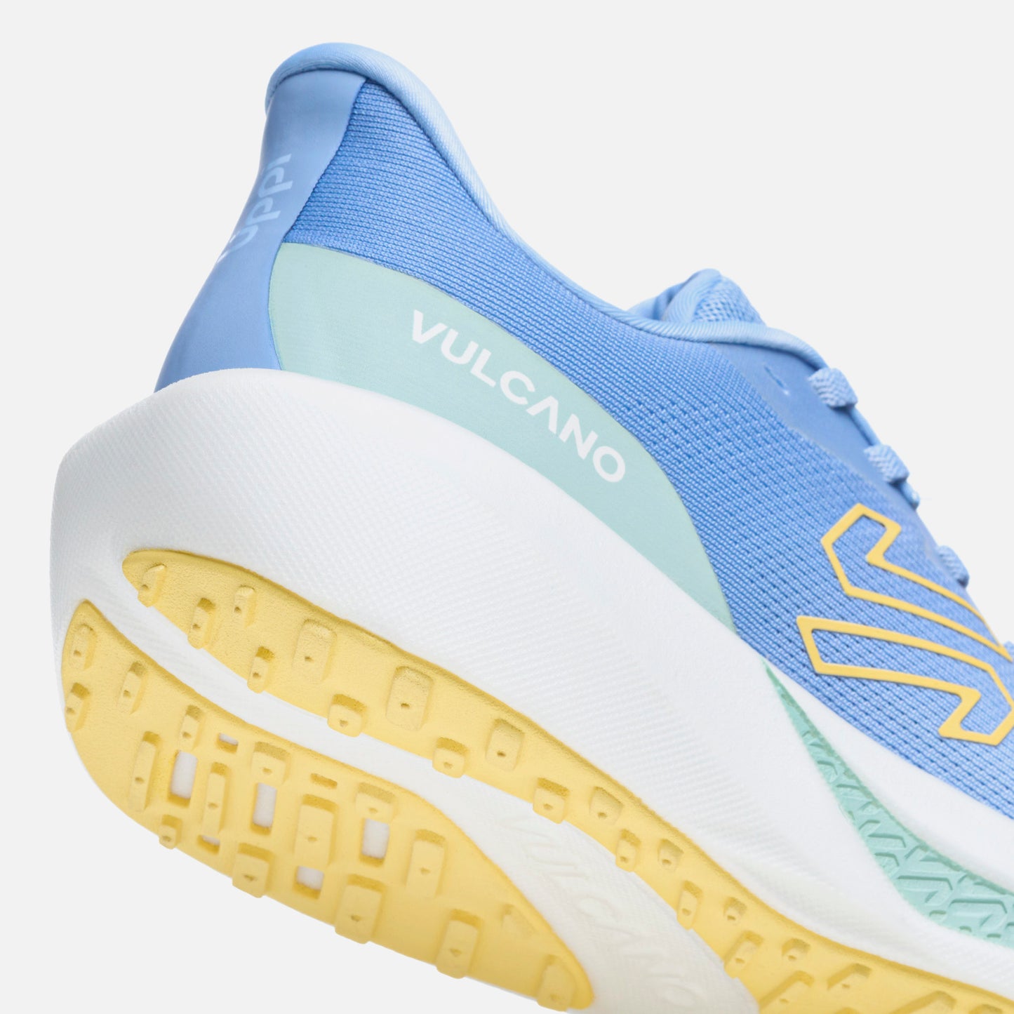 Detalle del talón de las Zapatillas Mujer Epicenter Celeste Vulcano con inscripción VULCANO y suela VaporTec para alto rendimiento.