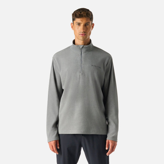 Polerón Hombre Cool Down 1/4 Zip Fleece Gris Medio Vulcano con cierre frontal hasta el pecho, ideal para invierno y estilo casual.