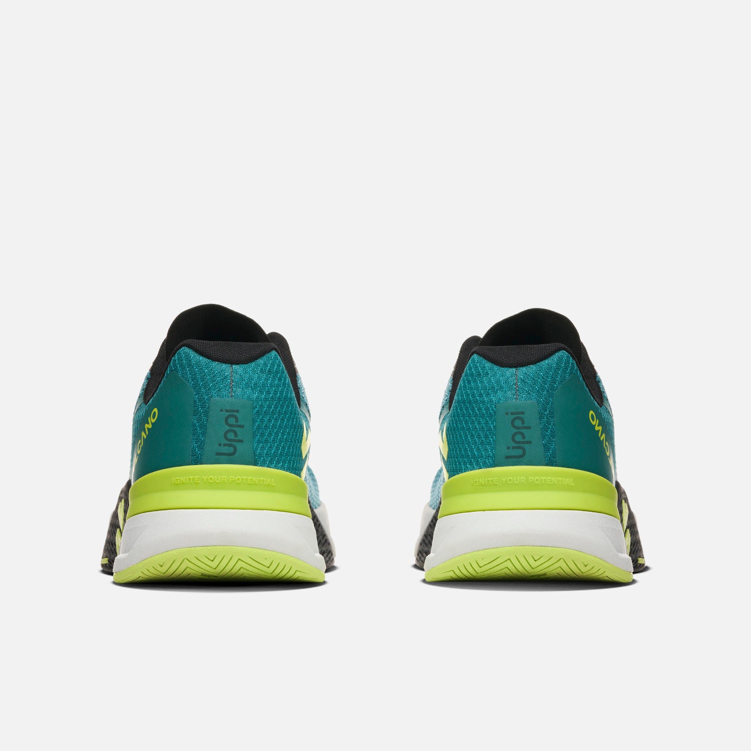 Vista trasera de las Zapatillas Hombre No Gravity Petroleo Vulcano con talón reforzado y detalles en verde lima para mayor soporte y estilo.