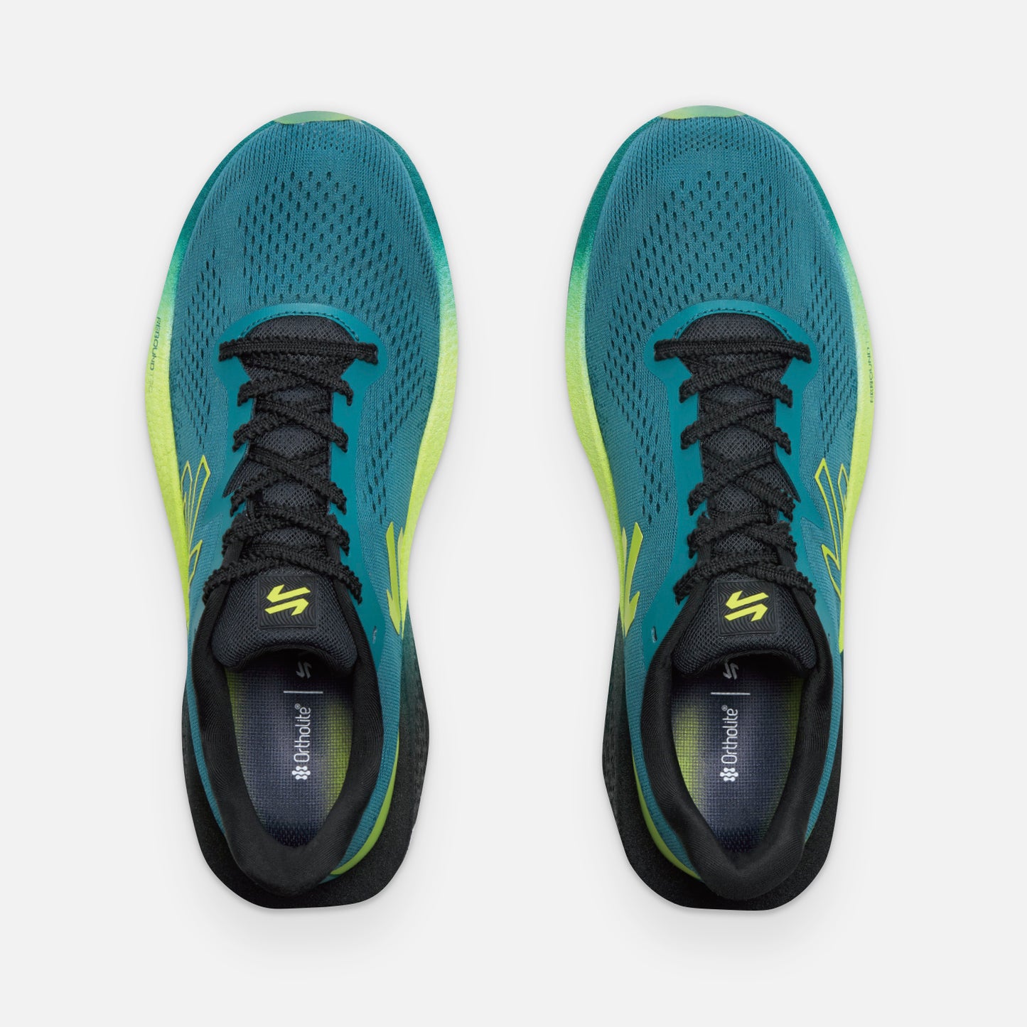 Vista superior de las zapatillas Nazca Hombre Petroleo / Verde Lima con plantilla Ortholite Hybrid para mayor confort y transpirabilidad.